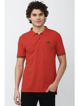 Peter England - Men Red Blended Fabric Solid Collar Neck Polo T-Shirt