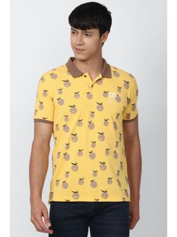 Peter England - Men Yellow Blended Fabric Printed Collar Neck Polo T-Shirt