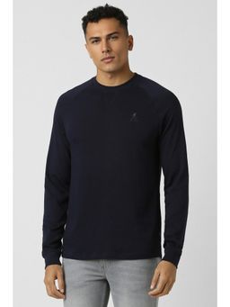 Peter England - Men Navy Blue Cotton Solid Round Neck T-Shirt
