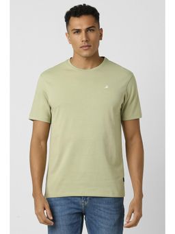 Peter England - Men Green Blended Fabric Solid Round Neck T-Shirt