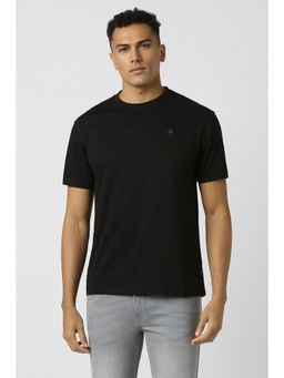 Peter England - Men Black Blended Fabric Solid Round Neck T-Shirt