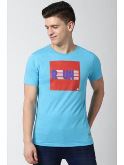 Peter England - Men Blue Blended Fabric Graphic Printed Round Neck T-Shirt