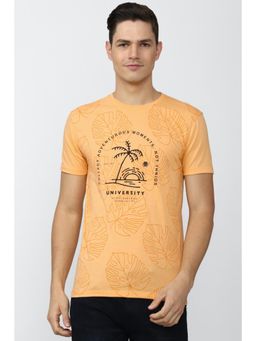 Peter England - Men Orange Blended Fabric Printed Round Neck T-Shirt