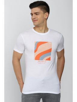 Peter England - Men White Blended Fabric Graphic Printed Round Neck T-Shirt