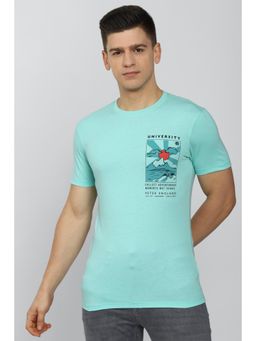 Peter England - Men Green Blended Fabric Graphic Printed Round Neck T-Shirt