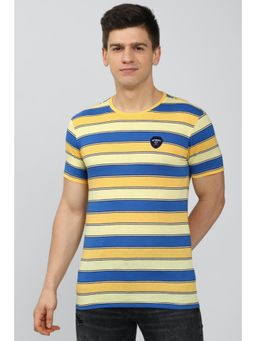 Peter England - Men Yellow Blended Fabric Stripes Printed Round Neck T-Shirt