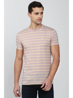 Peter England - Men Mauve Blended Fabric Stripes Printed Round Neck T-Shirt