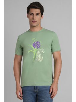 Simon Carter - Men Green Cotton Graphic Printed Crew Neck T-Shirt