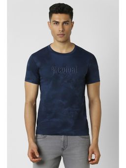Van Heusen - Men Navy Blue Cotton Printed Round Neck T-Shirt