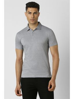 Van Heusen - Men Grey Cotton Printed Collar Neck Polo T-Shirt