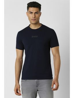 Van Heusen - Men Navy Blue Cotton Graphic Printed Crew Neck T-Shirt