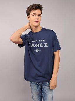 American Eagle - Men Navy Blue Blended Fabric Graphic Printed Crew Neck T-Shirt