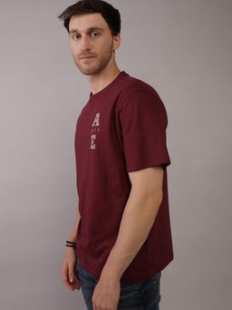 American Eagle - Men Maroon Blended Fabric Solid Crew Neck T-Shirt