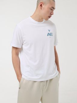 American Eagle - Men White Blended Fabric Solid Crew Neck T-Shirt