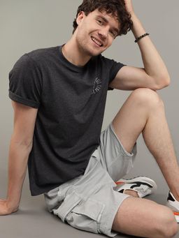 American Eagle - Men Grey Blended Fabric Solid Crew Neck T-Shirt