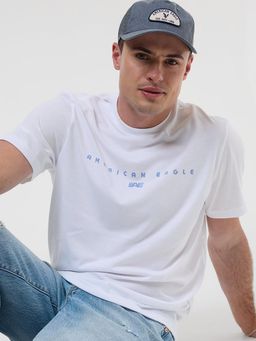 American Eagle - Men White Blended Fabric Printed Crew Neck T-Shirt