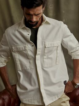 Andamen - Regular Fit Men Off White Full Sleeve Twill Overshirt