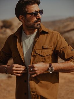 Andamen - Regular Fit Men Mustard Full Sleeve Pocket Play Overshirt