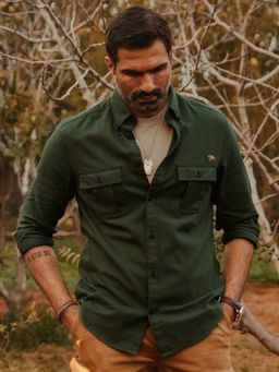 Andamen - Regular Fit Men Green Full Sleeve Button Down Shirt