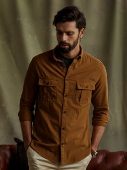 Andamen - Men Brown Twill Full Sleeve Slim Fit Shirt