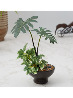 HomeTown - Ilana Faux Philodendron Ceramic Potted Plant 23 Cm in Green Colour