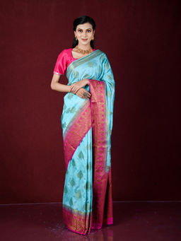 EXCLUSIVA - Blue Zari Woven Work Banarasi Saree with Unstitched Blouse
