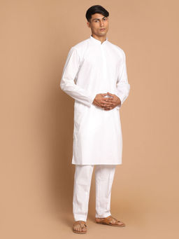 Vastramay - Mens White Pure Cotton Kurta Pyjama (Set of 2)