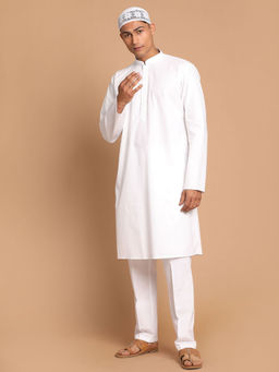 Vastramay - Mens White Pure Cotton Kurta Pyjama (Set of 3)