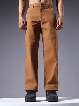 PRONK - Brown Solid Regular Fit Trouser
