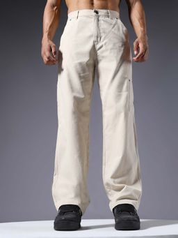 PRONK - Off White Solid Regular Fit Trouser