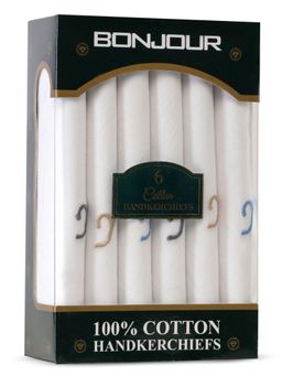 Bonjour - Men's White Cotton Handkerchief With Alphabet Y Initial (Pack of 6)