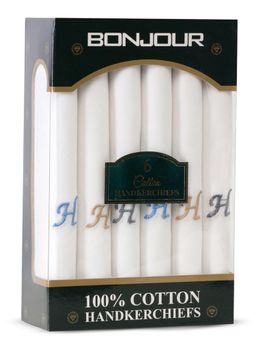 Bonjour - Men's White Cotton Handkerchief With Alphabet H Initial (Pack of 6)