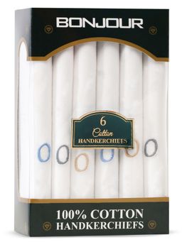 Bonjour - Men's White Cotton Handkerchief With Alphabet O Initial (Pack of 6)