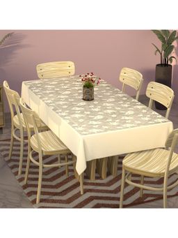 Kuber Industries - Off White Cotton 6 Seater Table Cover
