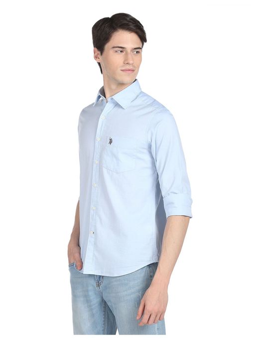U.S. POLO ASSN. Men Light Blue Oxford Regular Fit Casual Shirt