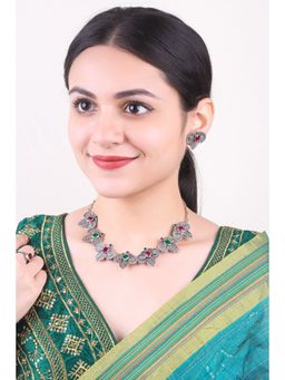 GRIIHAM - Silver Oxidised Plated Elegant Necklace Set