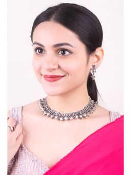 GRIIHAM - Silver Oxidised Plated Elegant Necklace Set