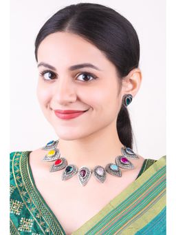 GRIIHAM - Silver Oxidised Plated Elegant Necklace Set