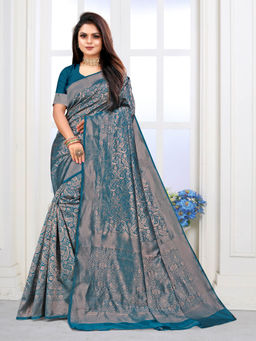 EXCLUSIVA - Women Litchi Silk Designer Banarasi Saree with Unstitched Blouse