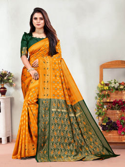 EXCLUSIVA - Women Litchi Silk Designer Banarasi Saree with Unstitched Blouse