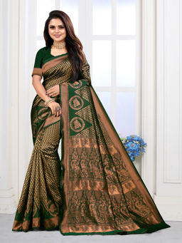 EXCLUSIVA - Women Litchi Silk Designer Banarasi Saree with Unstitched Blouse