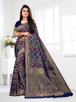EXCLUSIVA - Women Litchi Silk Designer Banarasi Saree with Unstitched Blouse