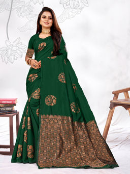 EXCLUSIVA - Women Litchi Silk Designer Banarasi Saree with Unstitched Blouse