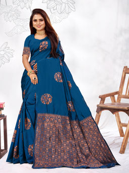 EXCLUSIVA - Women Litchi Silk Designer Banarasi Saree with Unstitched Blouse