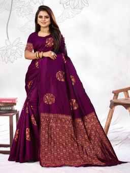 EXCLUSIVA - Women Litchi Silk Designer Banarasi Saree with Unstitched Blouse