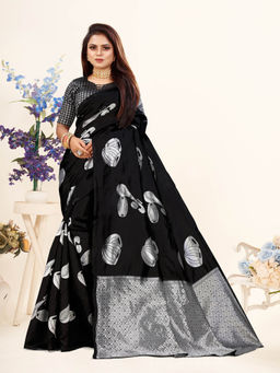 EXCLUSIVA - Women Litchi Silk Designer Banarasi Saree with Unstitched Blouse