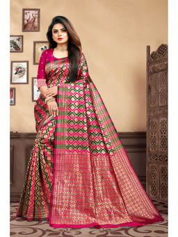 EXCLUSIVA - Women Litchi Silk Designer Banarasi Saree with Unstitched Blouse
