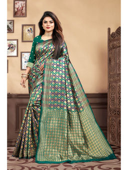 EXCLUSIVA - Women Litchi Silk Designer Banarasi Saree with Unstitched Blouse