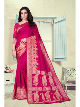 EXCLUSIVA - Women Litchi Silk Designer Banarasi Saree with Unstitched Blouse