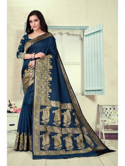 EXCLUSIVA - Women Litchi Silk Designer Banarasi Saree with Unstitched Blouse